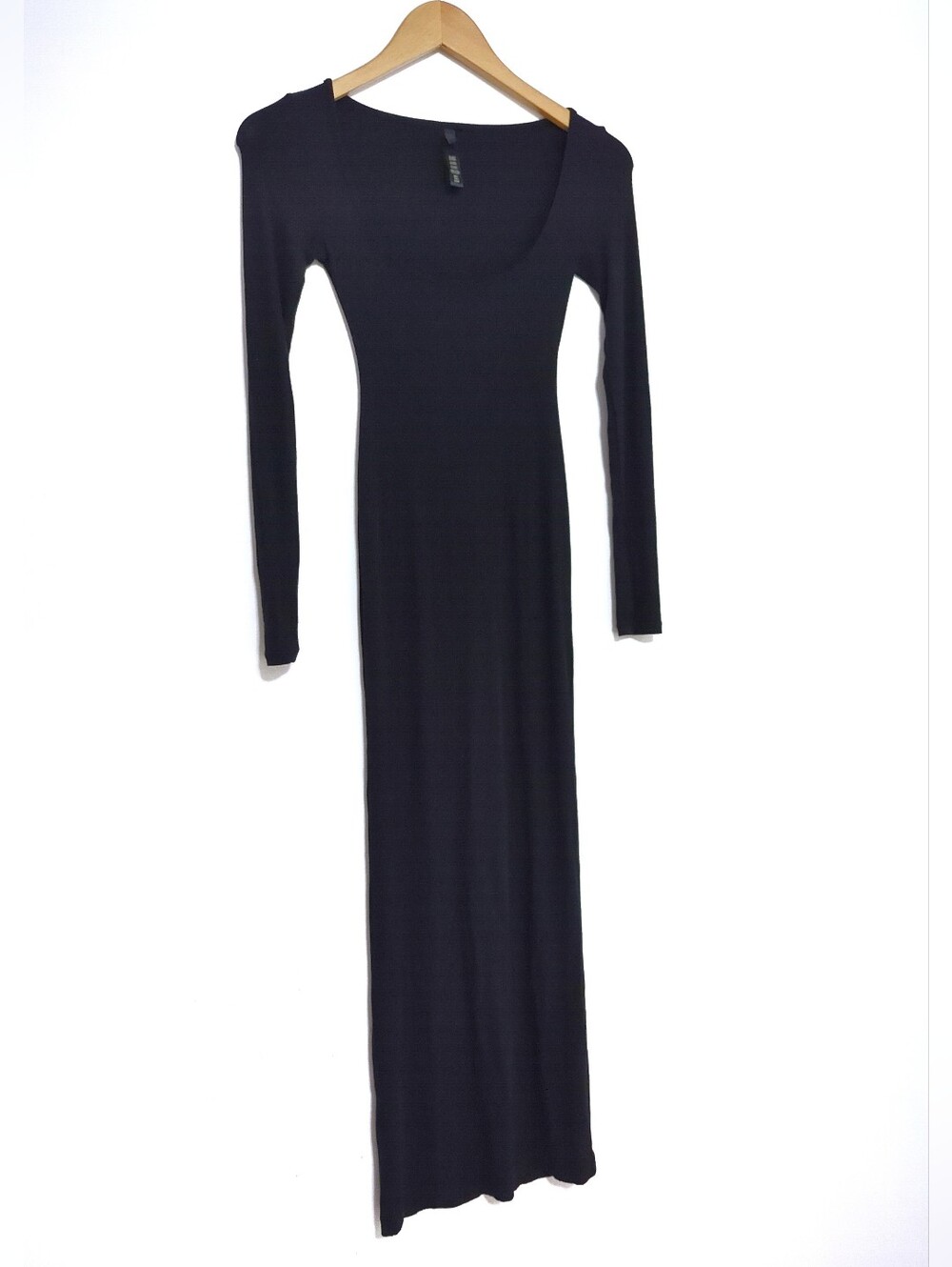 SKIMS Soft Lounge Ribbed Maxi Dress Black XS Scoop Neck Long Sleeve - Picture 7 of 9